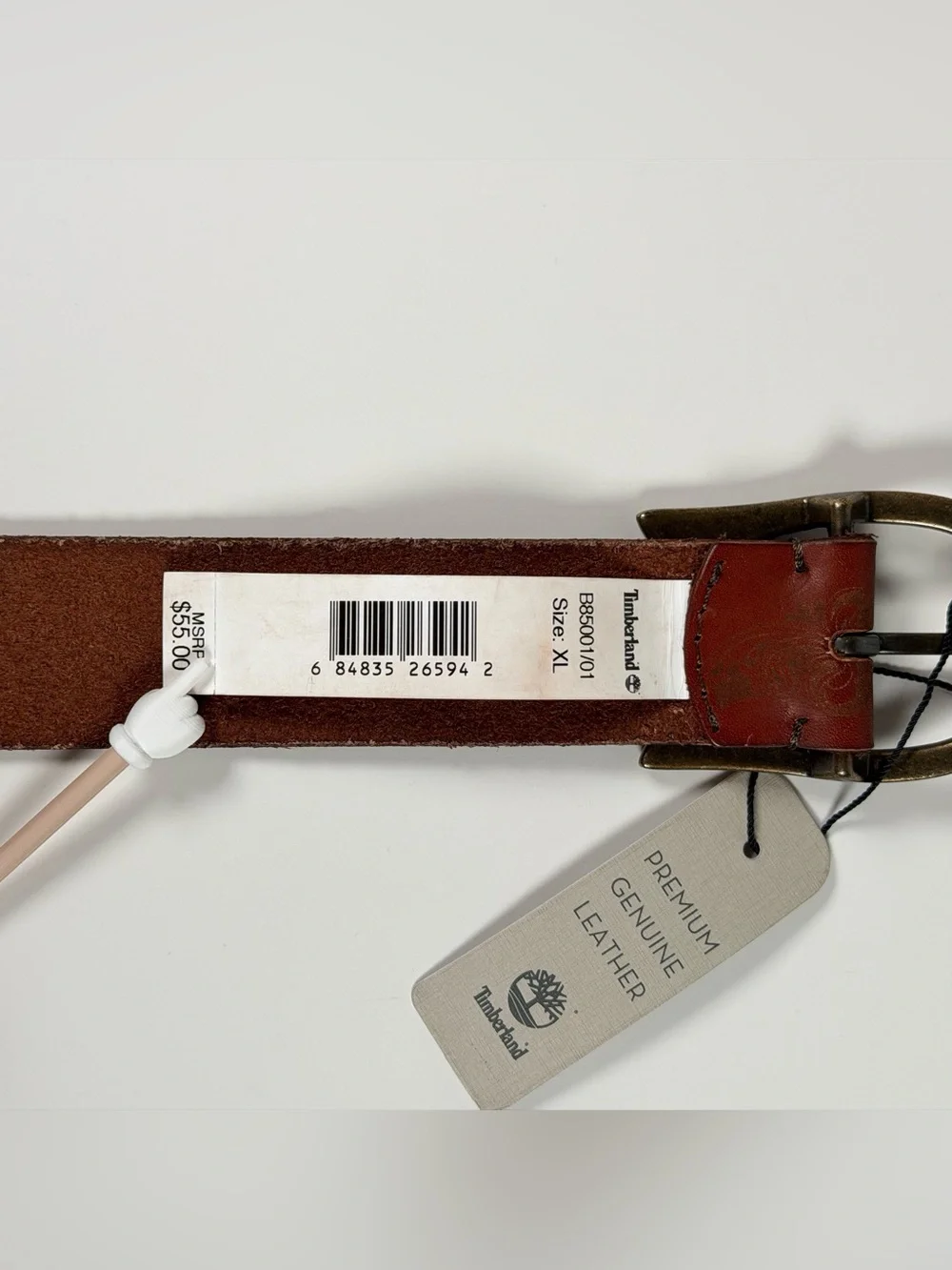 Timberland Womens Casual Leather Belt for Jeans XL 35-39 Chestnut Etched NWT